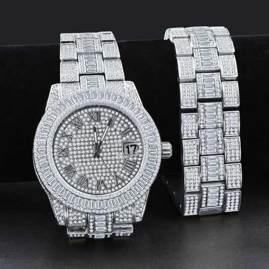 OYSTER BAGUETTE BEZEL ICED OUT WATCH & BRACELET SET | 530751