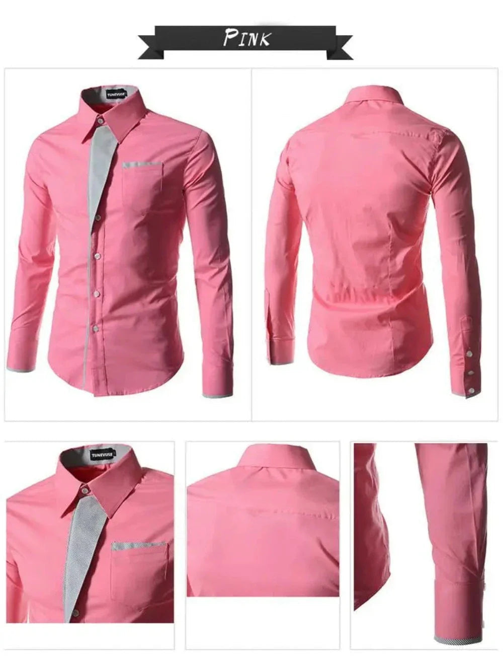 Mens Long Sleeve Button Front Shirt with Front Collar Details