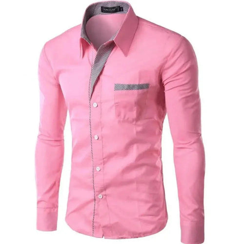 Mens Long Sleeve Button Front Shirt with Front Collar Details