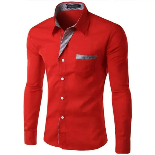 Mens Long Sleeve Button Front Shirt with Front Collar Details