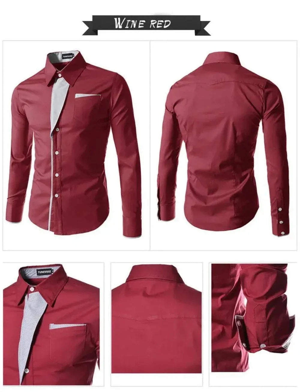 Mens Long Sleeve Button Front Shirt with Front Collar Details