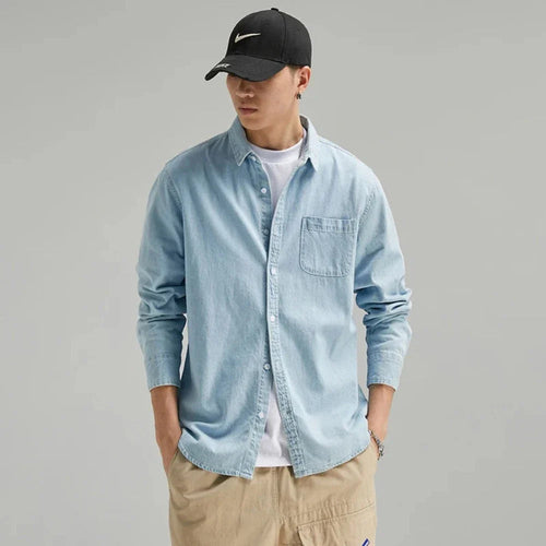 Mens Long Sleeve Single Pocket Denim Shirt