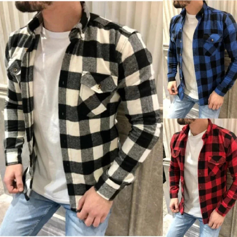 Mens Dual Pocket Long Sleeve Checkered Shirt