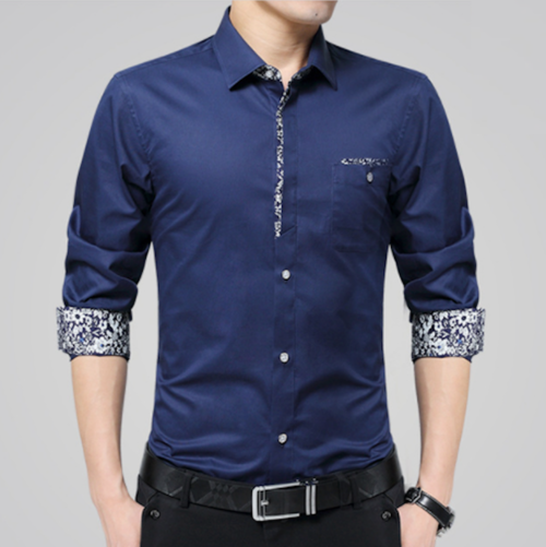 Mens Long Sleeve Button Down Shirt With Floral Details