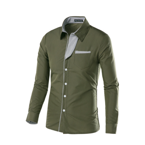 Mens Long Sleeve Button Front Shirt with Front Collar Details