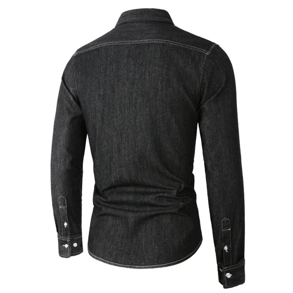 Mens Long Sleeve Single Pocket Denim Shirt