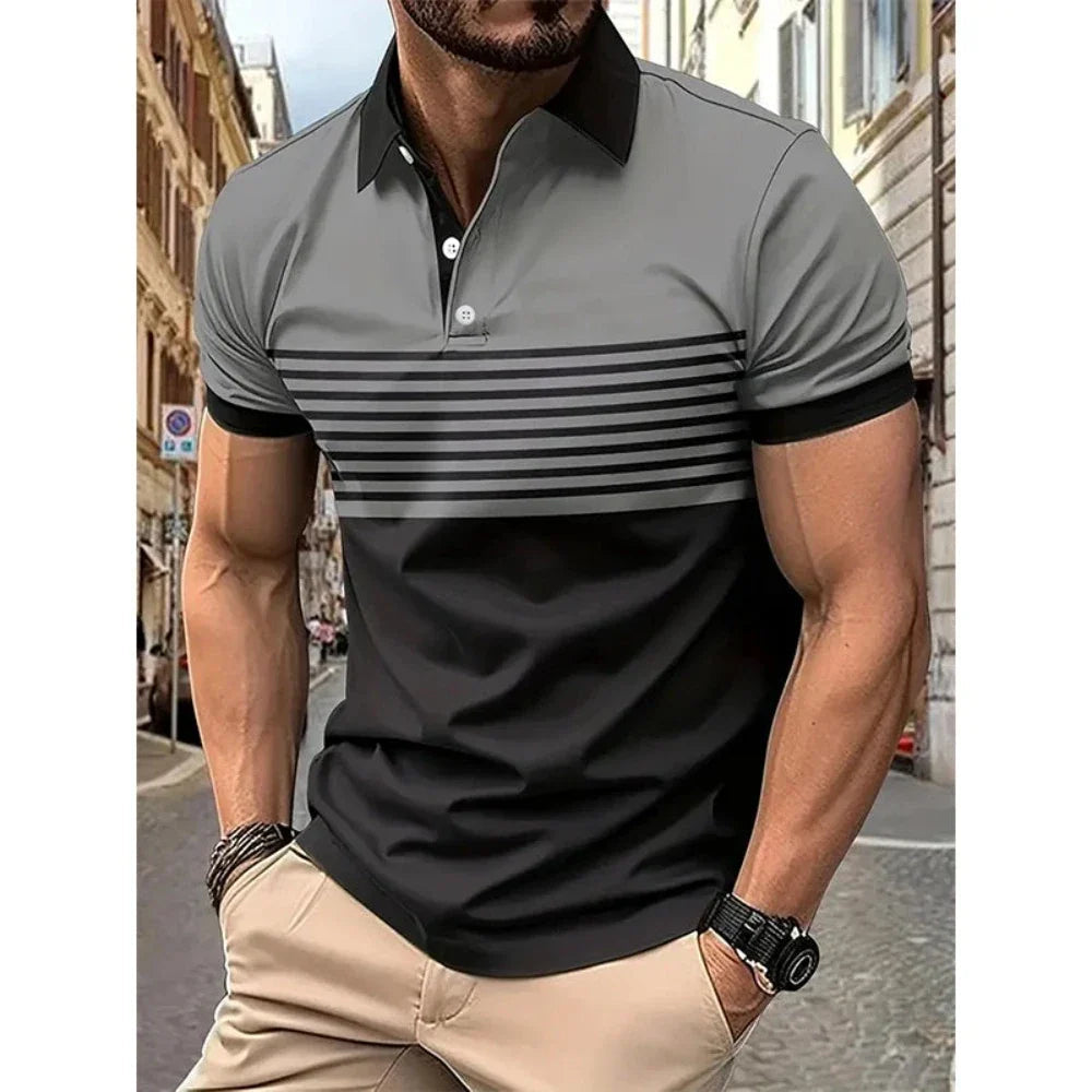 Mens Casual Stripe Short Sleeve Polo Shirt