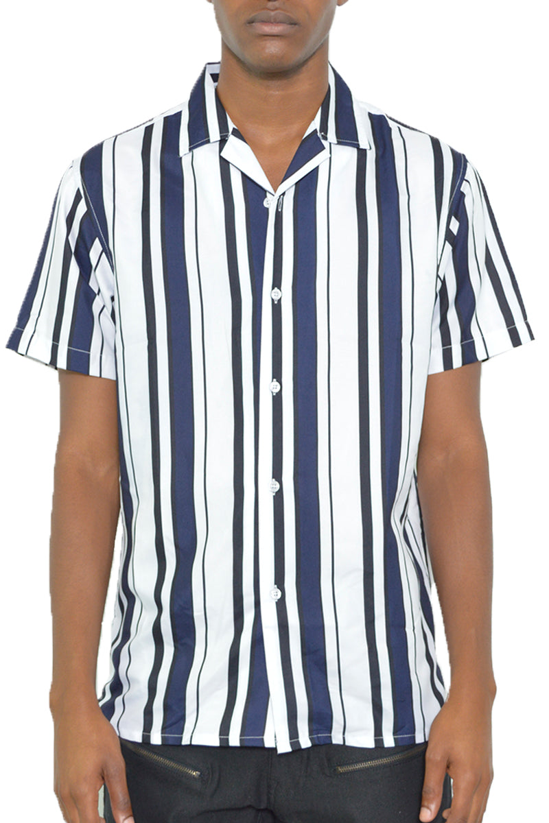 Mens Stripe Print Button Down Shirt