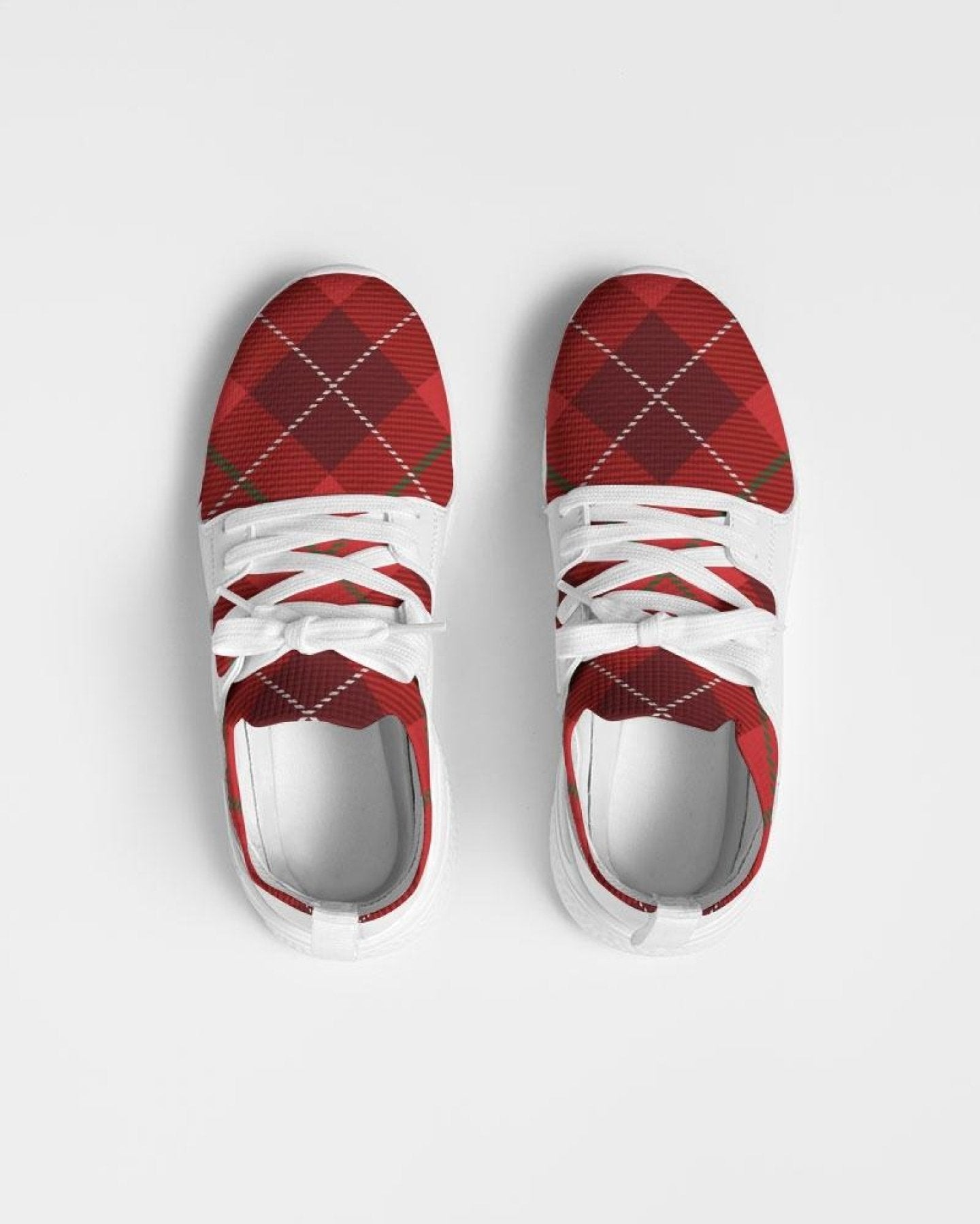 Men's Athletic Sneakers, Red Plaid Low Top Running Shoes - 014HQF